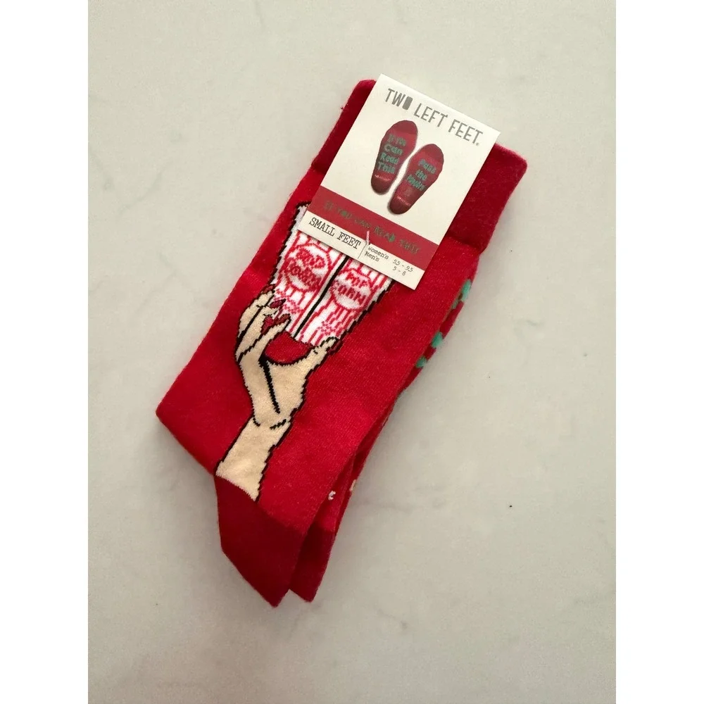 Two Left Feet Popcorn Novelty Socks Red Pass the Popcorn‎ Small Feet NWT